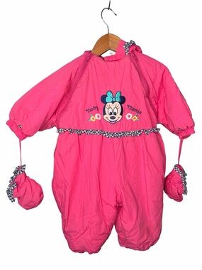 Vintage 90s Disney Babies Baby Minnie Mouse Hot Pink Bunting Snowsuit